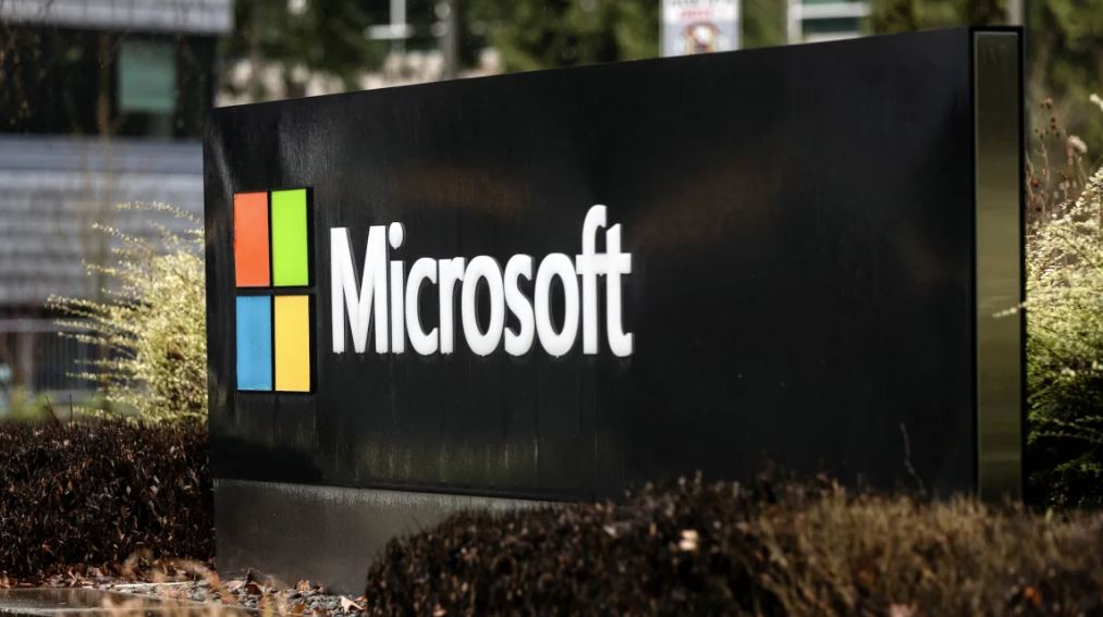 Microsoft signage is seen at the company's headquarters in Redmond, Washington.