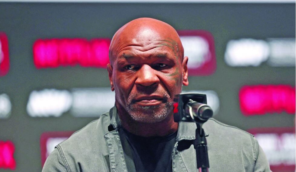 Mike Tyson appears at a press conference on Wednesday ahead of his fight with Jake Paul