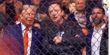 US President-elect Donald Trump, Tesla and SpaceX CEO Elon Musk and Donald Trump Jr. (R).