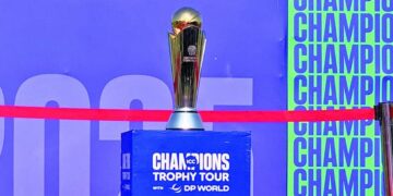 ICC Champions Trophy is being displayed at the National Bank Stadium.