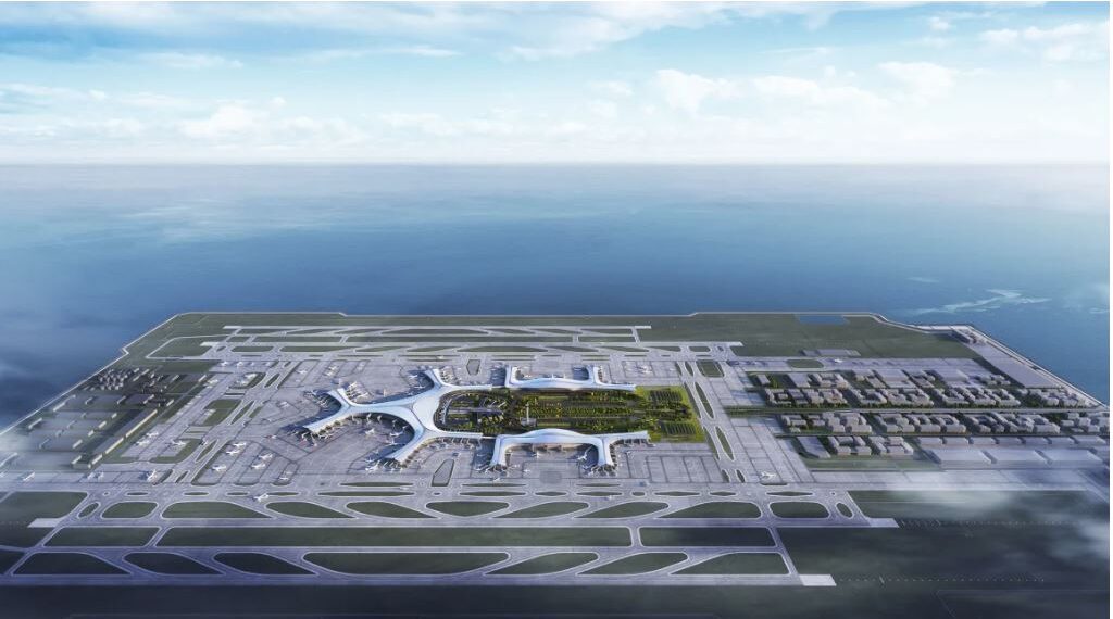 An artist's rendering of the Dalian Jinzhou Bay International Airport.