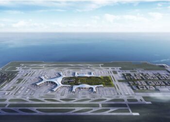 An artist's rendering of the Dalian Jinzhou Bay International Airport.