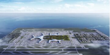 An artist's rendering of the Dalian Jinzhou Bay International Airport.