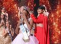 Newly elected Miss France 2025 Angelique Angarni-Filopon celebrates winning the Miss France 2025 beauty pageant.