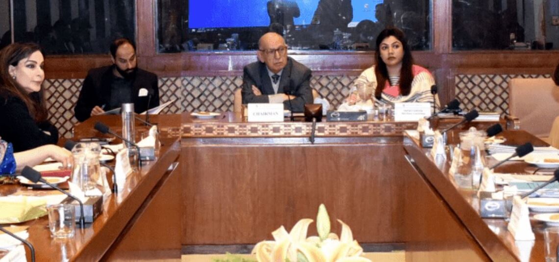 Senator Irfanul Haq Siddiqui presides over a meeting of the Senate Standing Committee on Foreign Affairs.