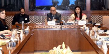 Senator Irfanul Haq Siddiqui presides over a meeting of the Senate Standing Committee on Foreign Affairs.
