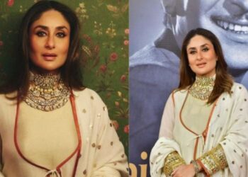 Kareena Kapoor wore a beautiful kurta set from Iqbal Hussain's collection.