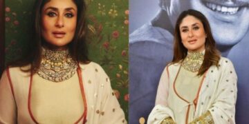Kareena Kapoor wore a beautiful kurta set from Iqbal Hussain's collection.