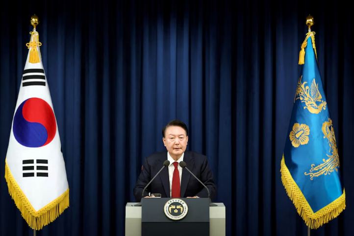 South Korean President Yoon Suk Yeol delivers a speech to declare martial law in Seoul, South Korea,
