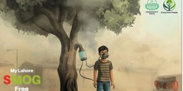 The smog tower has been installed in the Mehmood Booti area of Lahore.