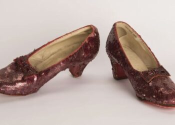 A pair of ruby slippers featured in the classic 1939 film "The Wizard of Oz" are pictured in 2018.