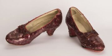 A pair of ruby slippers featured in the classic 1939 film "The Wizard of Oz" are pictured in 2018.