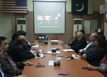 Participants at a meeting held at the Pak American Cultural Centre in Karachi .