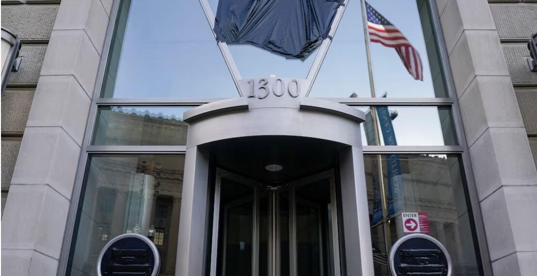 USAID signage is covered at the agency's headquarters in Washington, U.S.,