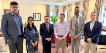 Saeed Sheikh with U.S. Consul General Scott Urbom and senior U.S. Consulate officials.